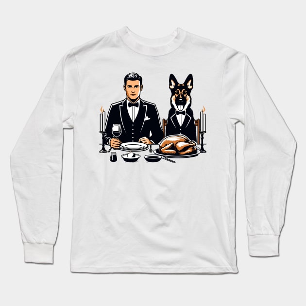 Gentleman And German Shepherd Thanksgiving Long Sleeve T-Shirt by Graceful Designs